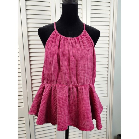 Peach Love Carissa Tank Peplum Fuchsia Top M - Picture 1 of 8